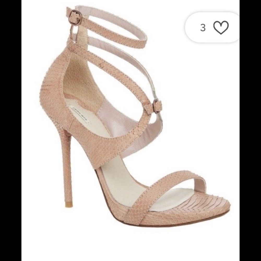 Leon Max blush snakeskin ankle wrap sandals 8